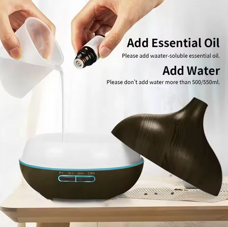Diffuseur d'arômes USB en bois, diffuseur d'huiles essentielles avec 7 lumières LED pour documents et télécommande, humidificateur d'air USB 62, 550ml