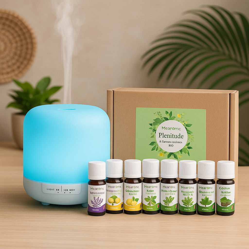 Pack Plénitude – Diffuseur 500 ml + 8 Huiles essentielles bio 🌿