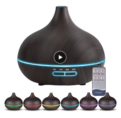 Diffuseur d'arômes USB en bois, diffuseur d'huiles essentielles avec 7 lumières LED pour documents et télécommande, humidificateur d'air USB 62, 550ml
